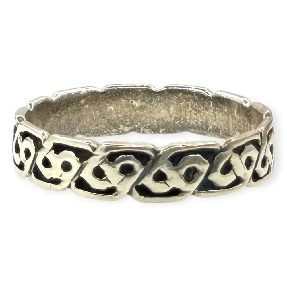 Vintage Band Ring 925 Sterling Silver Size 14 Silver Celtic Knot